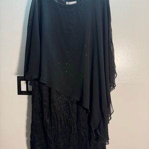 Elegant Black Asymmetric Dress with Sheer Overlay